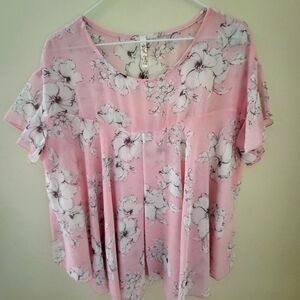 RED LOLLY NWOT WOMENS L  SHEER BLOUSE LARGE PINK